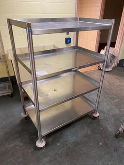 Stainless Steel Cart on casters, w/ fixed shelves, 39 in. wide, 25 in. deep, and 60 in. tall