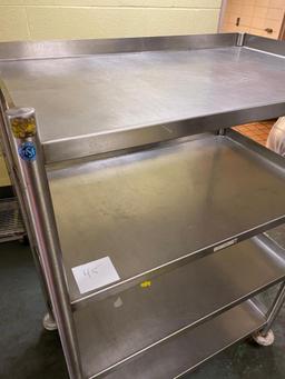 Stainless Steel Cart on casters, w/ fixed shelves, 39 in. wide, 25 in. deep, and 60 in. tall