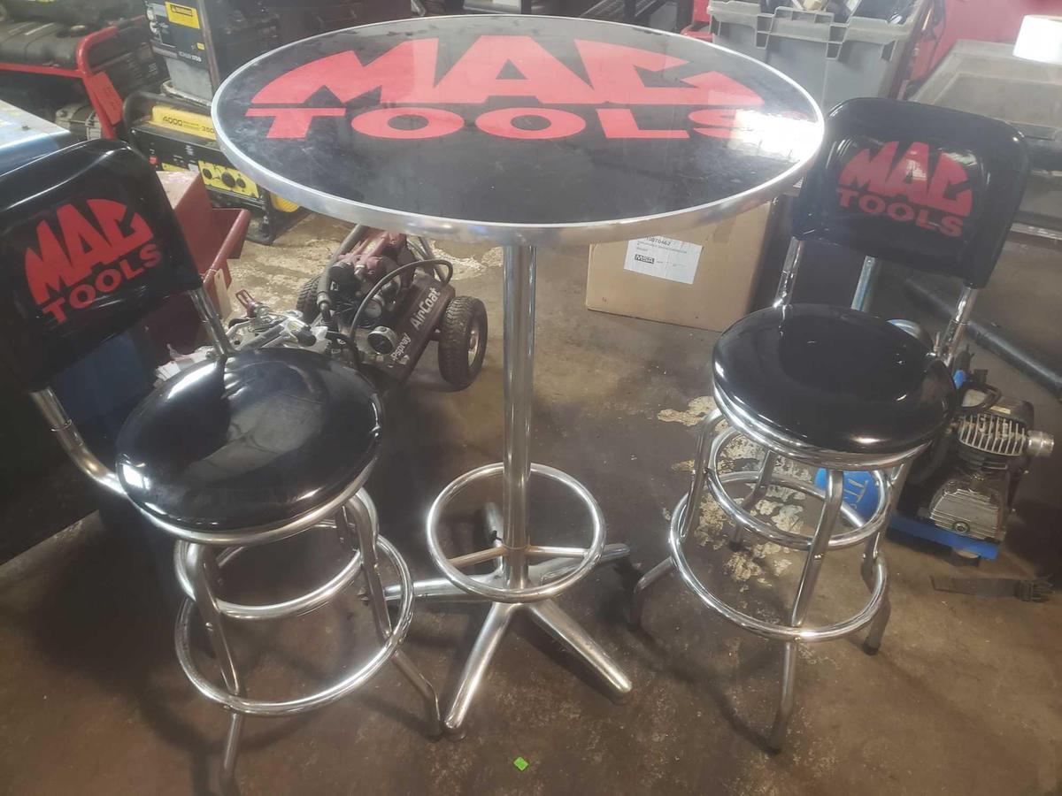 Mac tool high top table with 2 swivel matching bar stools
