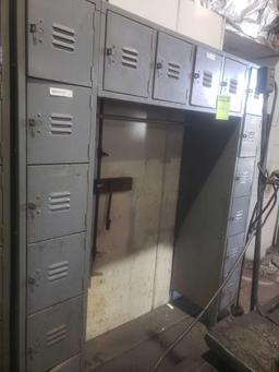 16 cubicle vintage lockers with coat hanging rack