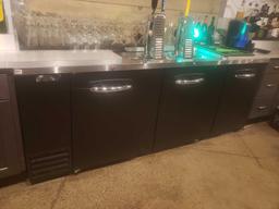 Double keg tab beer cooler unit with 3 cooler doors in good working order. L 95.5 in x W 29 in H