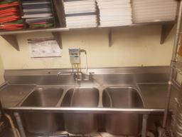 Stainless steel 3 bay dish washing sink L 89in x W 25in x H 49in