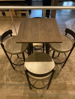 23 in x 23 in Wooden High Top/Metal Base Bistro Table-41 in high. Comes with 4 matching chairs