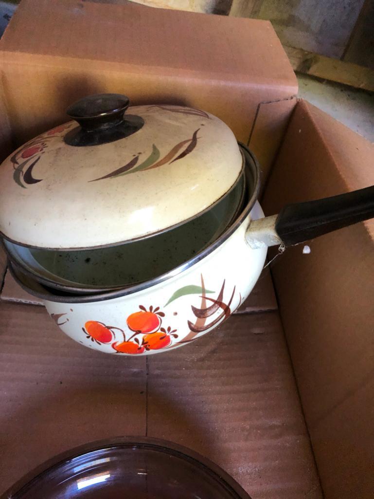 Vintage Red Rival Crock Pot, fryer cooker, and additional stockpots