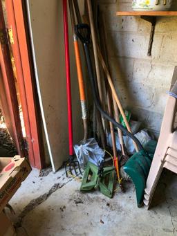 Stack of outdoor chairs and random yard tools - LOOK AT THE PICS