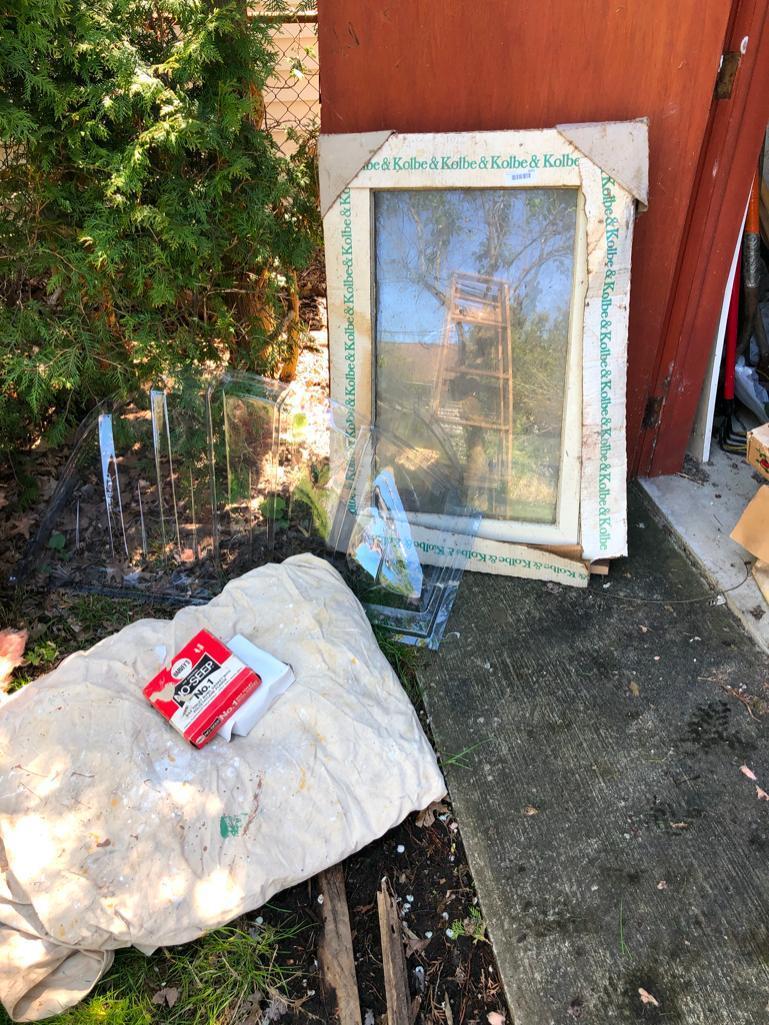 Casement window, painters tarp & other random items.