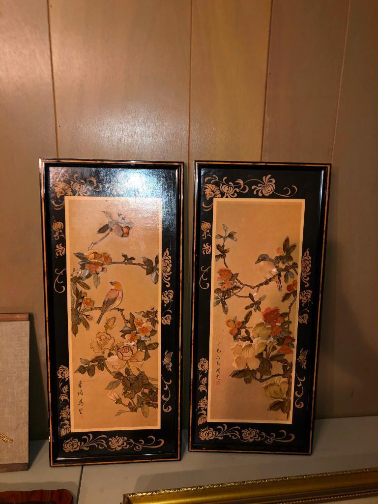 Random framed artwork - some with ornate and gilded frames