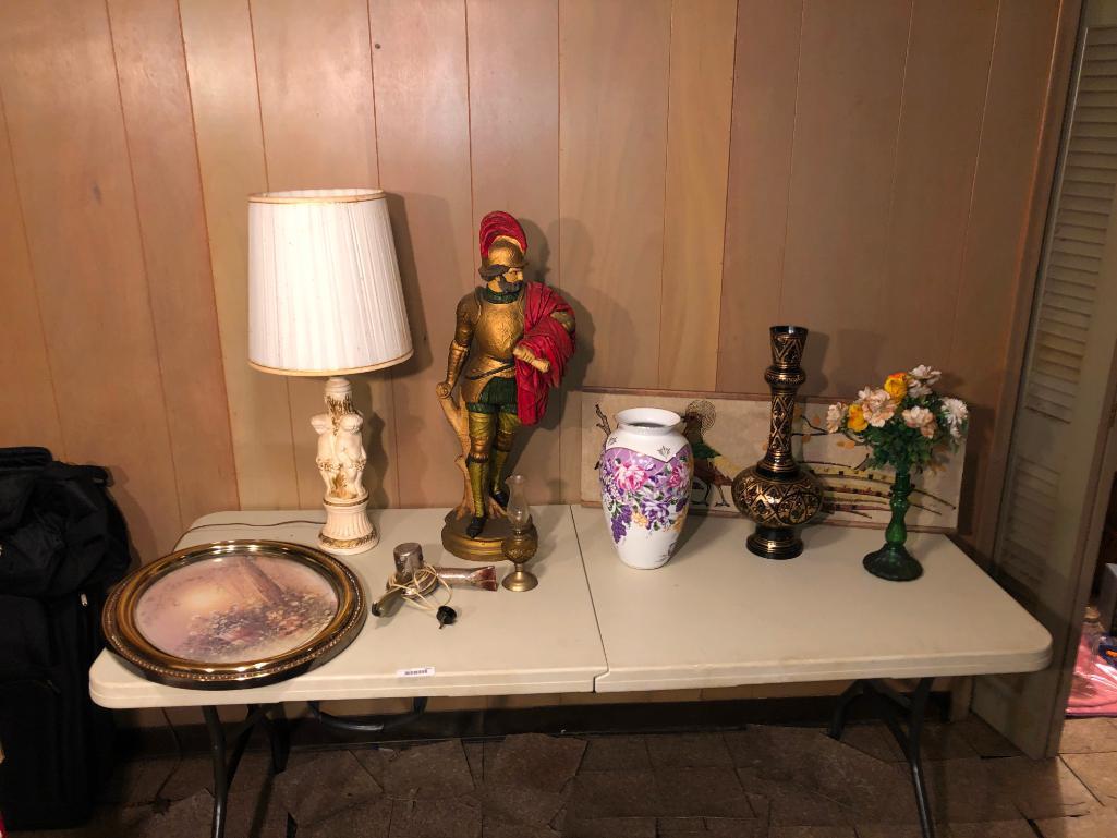 Mixed lot with cherub lamp Roman statue, vintage hairdryer and miscellaneous items