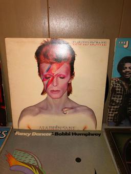 Vintage vinyl record albums in crate