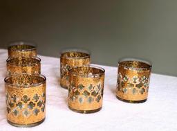 SET OF 6 Valencia 22-Karat Gold Moroccan Themed Vintage Rocks Glasses
