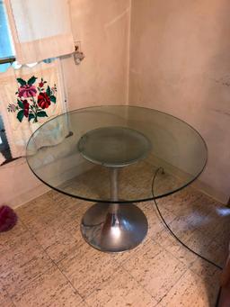 Vintage Mid Century Modern Glass Table with Metal Base