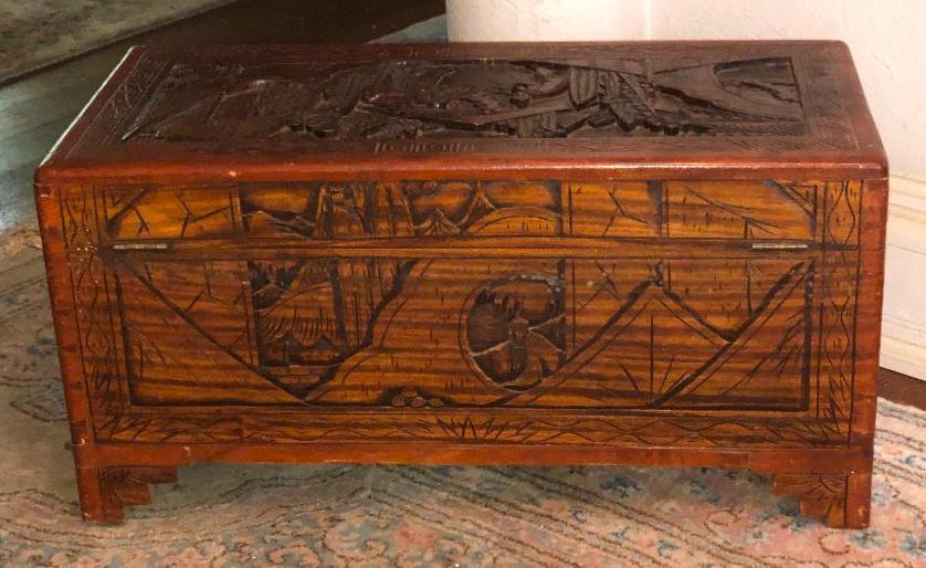 Asian Inspired Carved Wooden Chest