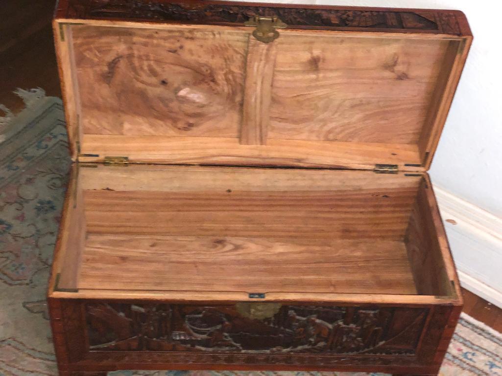 Asian Inspired Carved Wooden Chest