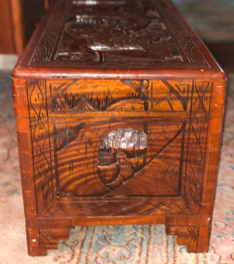 Asian Inspired Carved Wooden Chest