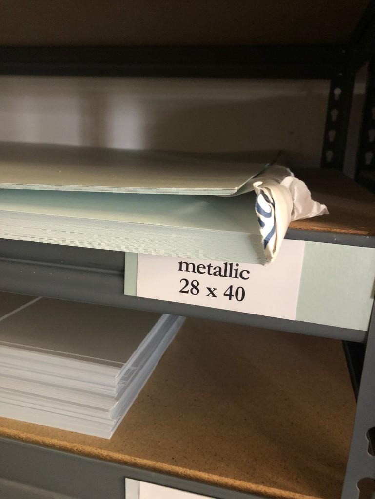 Contents of Industrial Shelf including Cordenons, Basis, French Paper Brand Card Stock