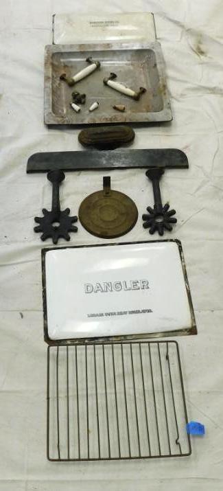 Miscellaneous Stove Parts Including Hardware and Front Plate from The Dangler Stove Company