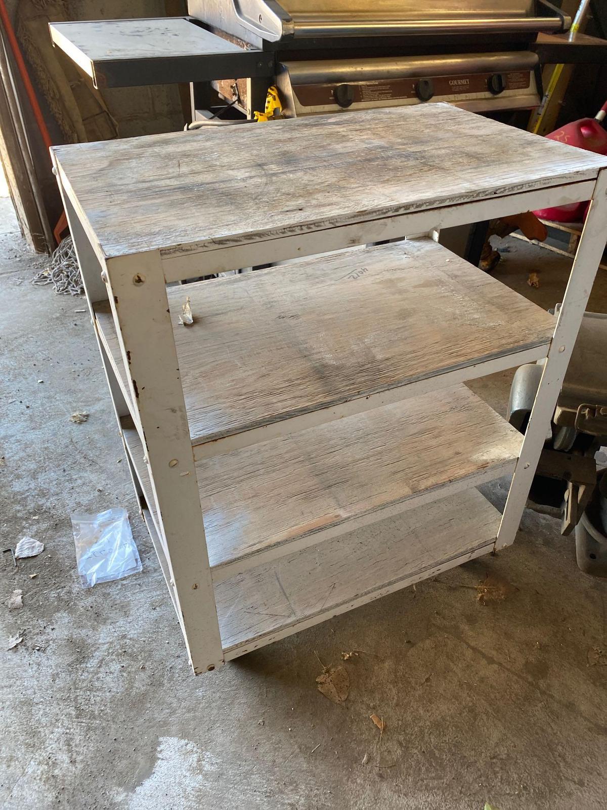 Rolling metal cart w/wood shelves