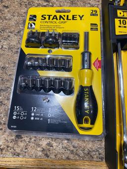 NEW dewalt 10 piece SAE wrench set and 29 piece Stanley bit set