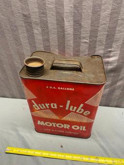 Dura-Lube 2 gallon oil can, top is dented