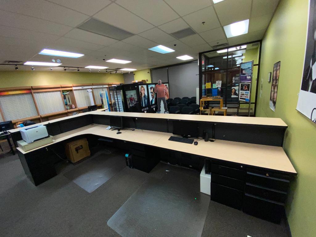 Modern Reception Desk with (4) Under Counter File Cabinets and (2) Under Desk Keyboard Trays