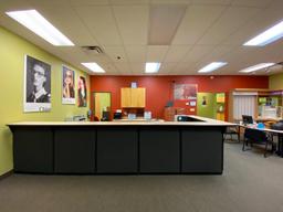 Modern Reception Desk with (4) Under Counter File Cabinets and (2) Under Desk Keyboard Trays