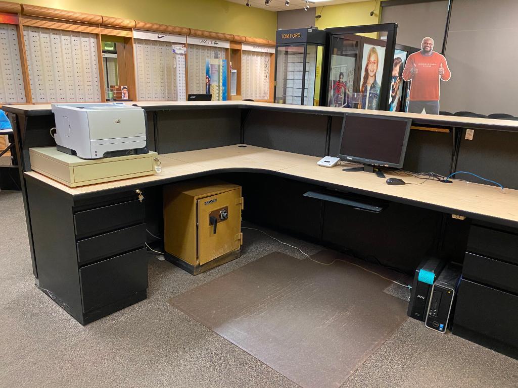 Modern Reception Desk with (4) Under Counter File Cabinets and (2) Under Desk Keyboard Trays