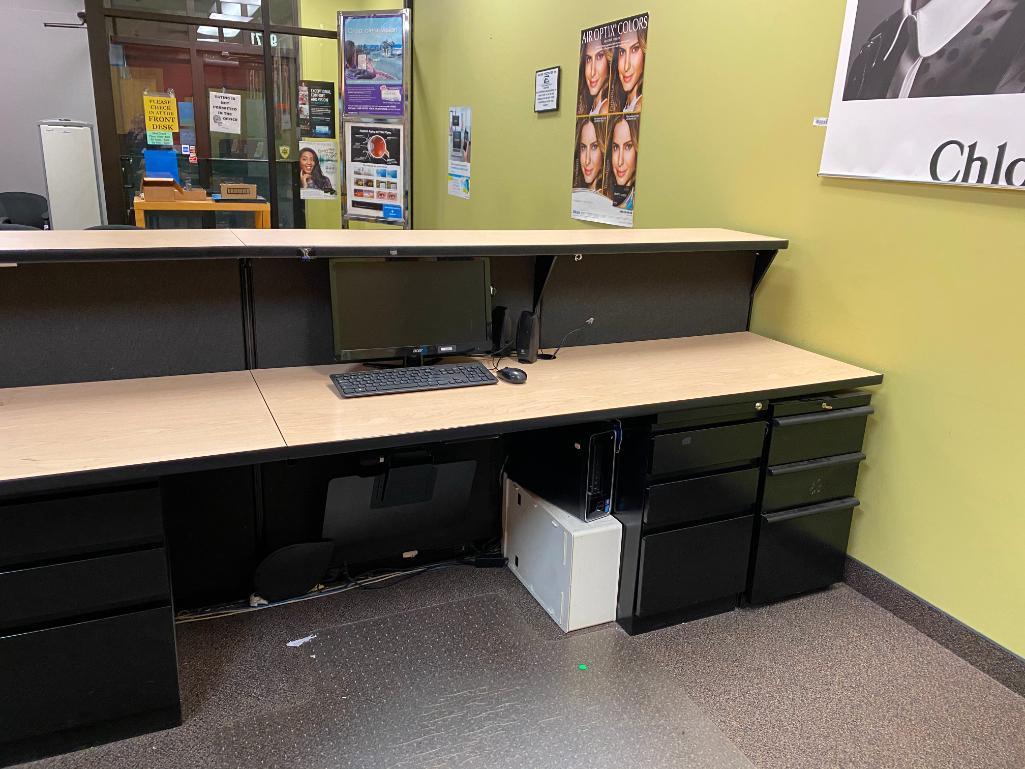 Modern Reception Desk with (4) Under Counter File Cabinets and (2) Under Desk Keyboard Trays