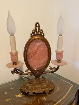 2 Light Antique Rose Quartz Lamps on Copper Colored Base (2)