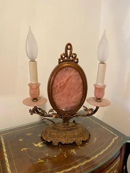 2 Light Antique Rose Quartz Lamps on Copper Colored Base (2)