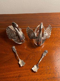 Sterling Silver and Crystal Swan Serving Pieces