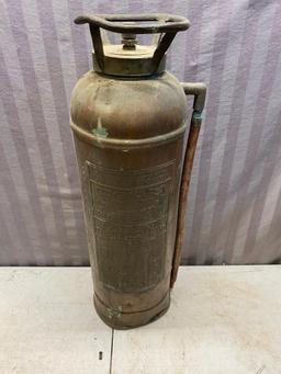 Vintage Brass Foam Fire Extinguisher, some contents inside, notice dents pictured