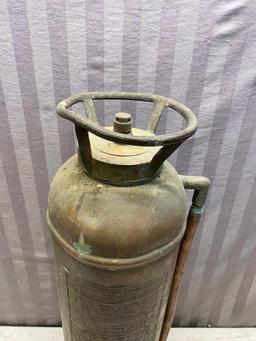 Vintage Brass Foam Fire Extinguisher, some contents inside, notice dents pictured