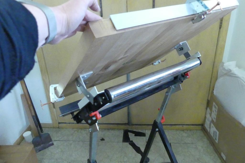 Wood Topped Folding Drafting Table with Rollers