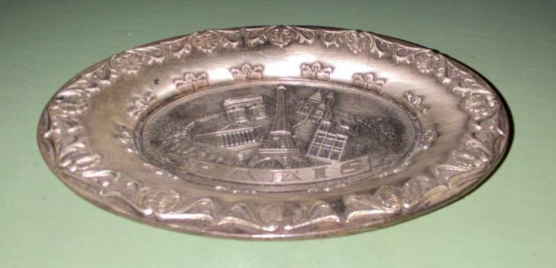 VINTAGE SAP POLYNE PARIS FRANCE EIFFEL TOWER SOUVENIR PEWTER TRAY