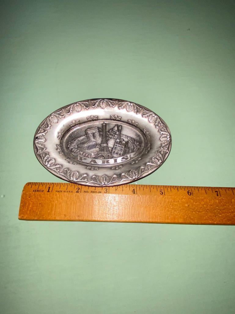 VINTAGE SAP POLYNE PARIS FRANCE EIFFEL TOWER SOUVENIR PEWTER TRAY