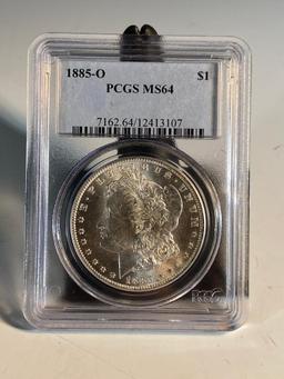 1885O Morgan Silver Dollar, graded MS64 by PCGS