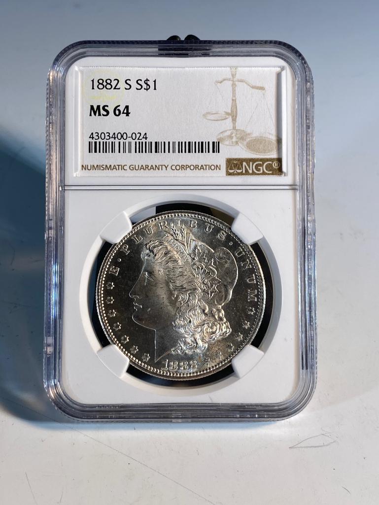 1882S Morgan Silver Dollar, graded MS64 by NGC