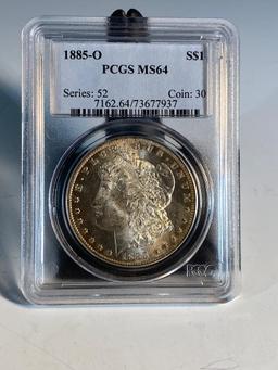 1885O Morgan Silver Dollar, graded MS64 by PCGS