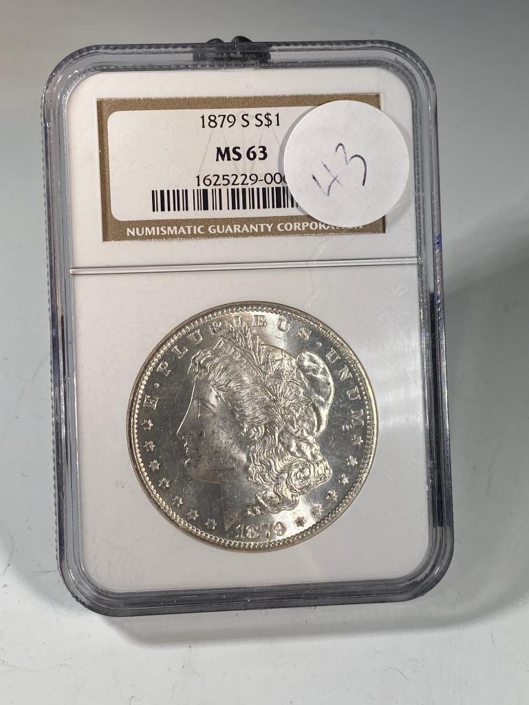 1879S Morgan Silver Dollar, graded MS63 by NGC