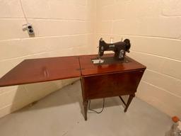 Vintage Domestic Rotary Sewing Machine in Cabinet with Extending Table
