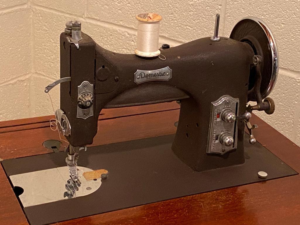 Vintage Domestic Rotary Sewing Machine in Cabinet with Extending Table