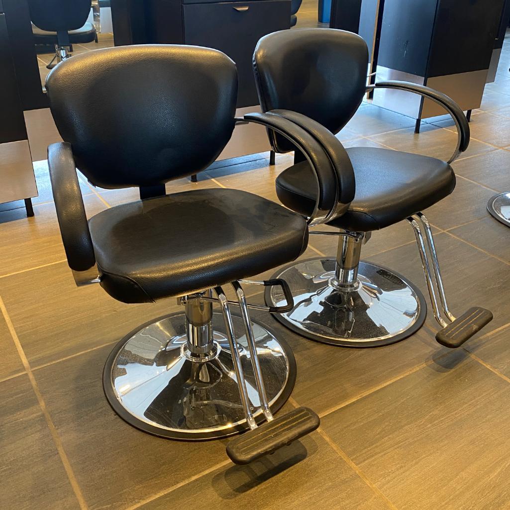 2 CLASSIC BLACK HYDRAULIC SALON STYLING CHAIR WITH CHROME BASE