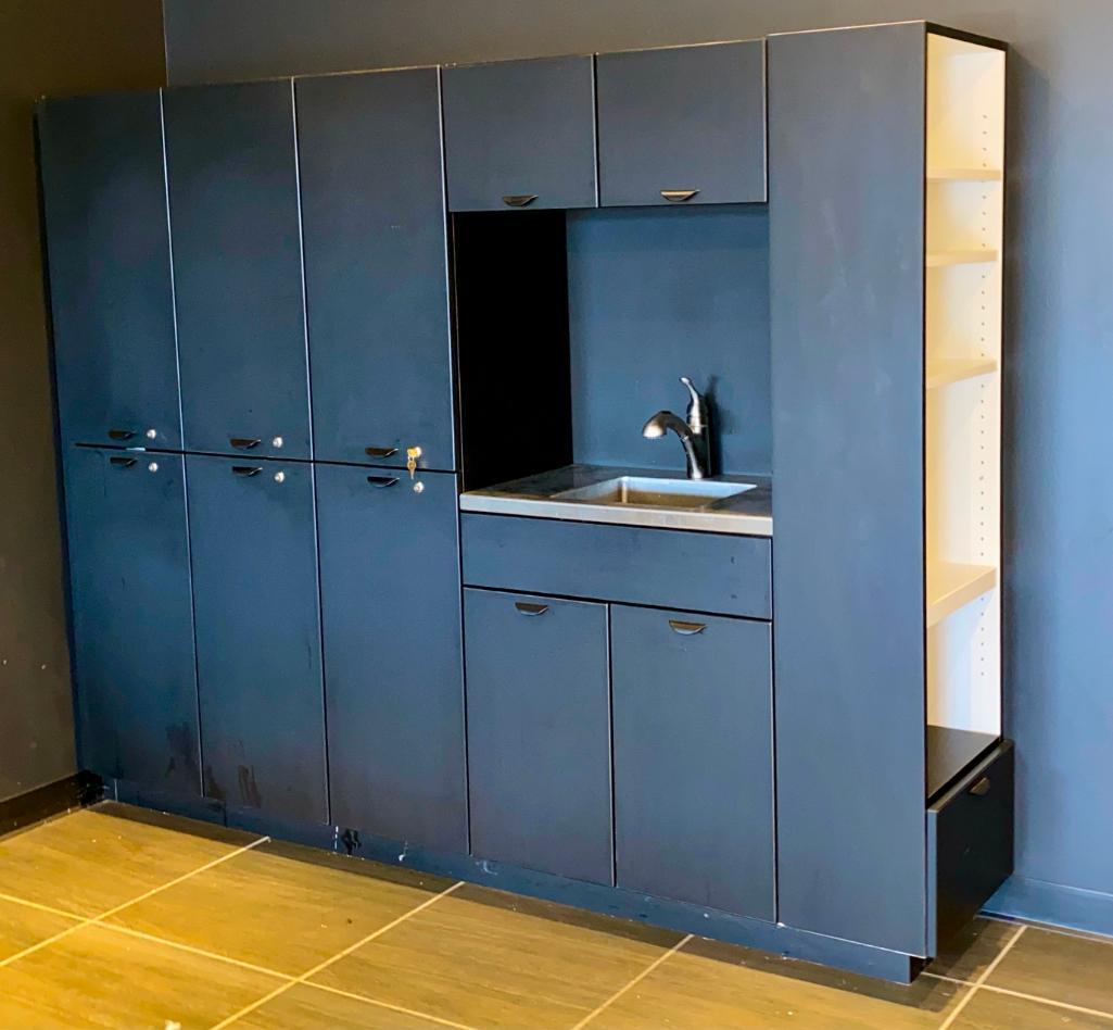 Large Salon Interiors Cabinet with Stainless Steel Sink & Moen Faucet