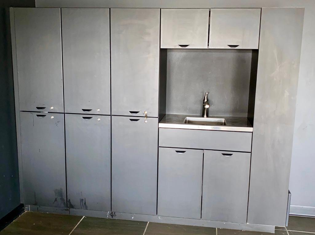 Large Salon Interiors Cabinet with Stainless Steel Sink & Moen Faucet