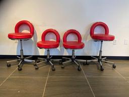 4 X RED & CHROME ROLLING CHAIRS