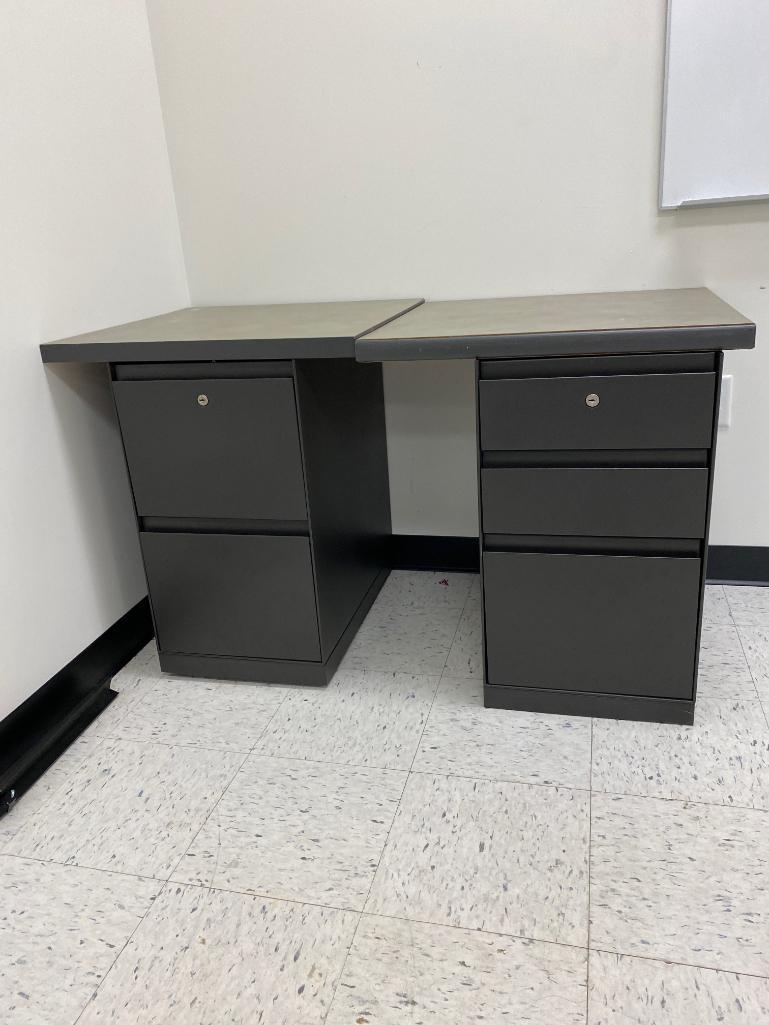 Two Metal Locking Cabinets with Tops