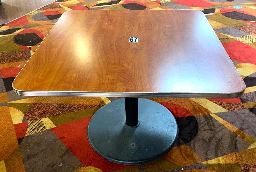 Cherry Wood Laminate Tables with Chrome Bumpers & 4 Matching Wood & Metal Chairs