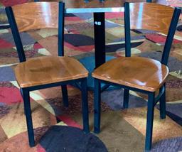 Cherry Wood Laminate Tables with Chrome Bumpers & 4 Matching Wood & Metal Chairs