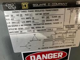 Square D Co WatchDog Transformer-30 KVA, 60hz, sty no 33749-17212-058