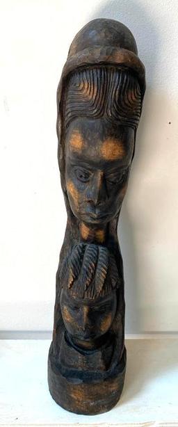 Tribal "Two Faces" Wood Carved Statue